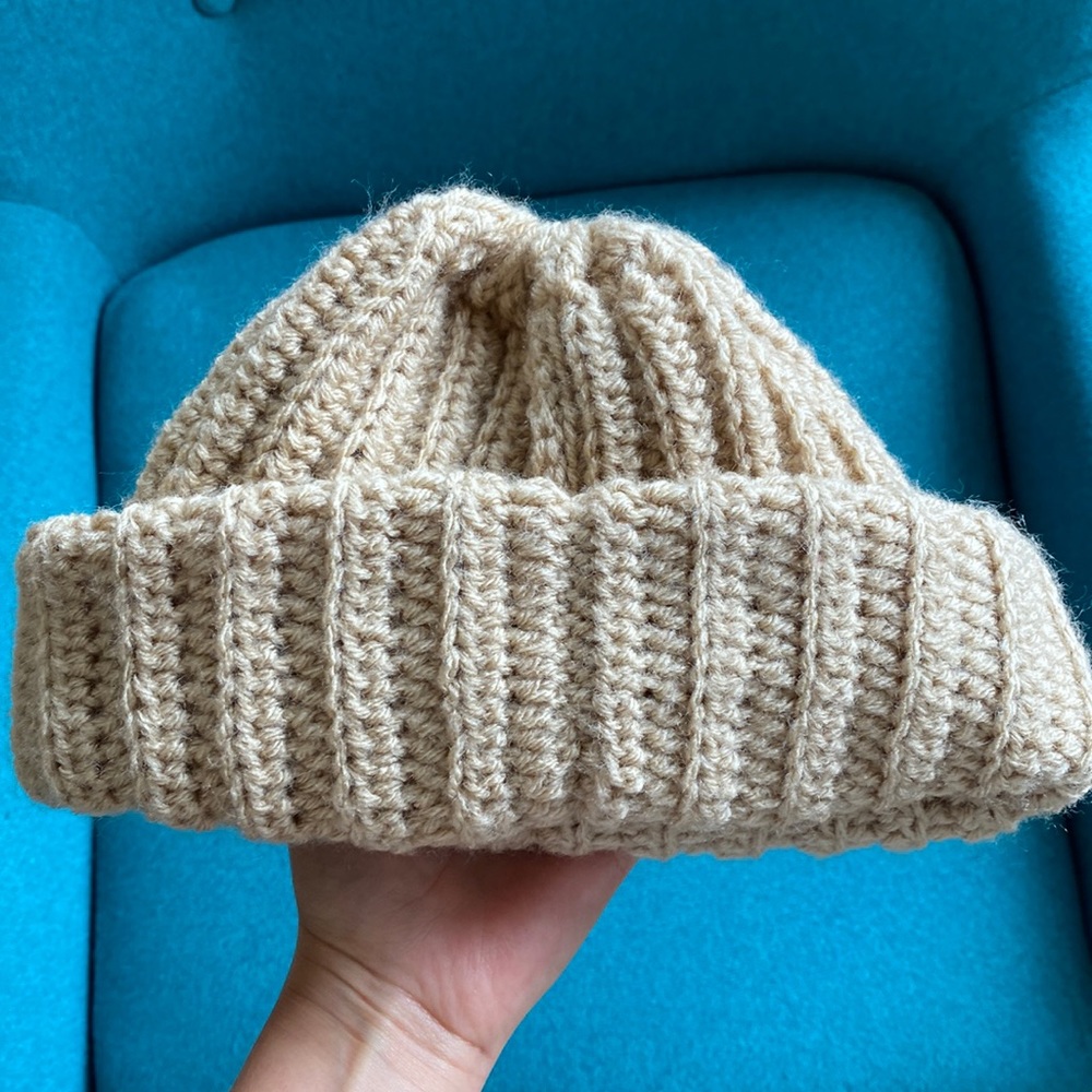 Vintage Tan fisherman crocheted beanie